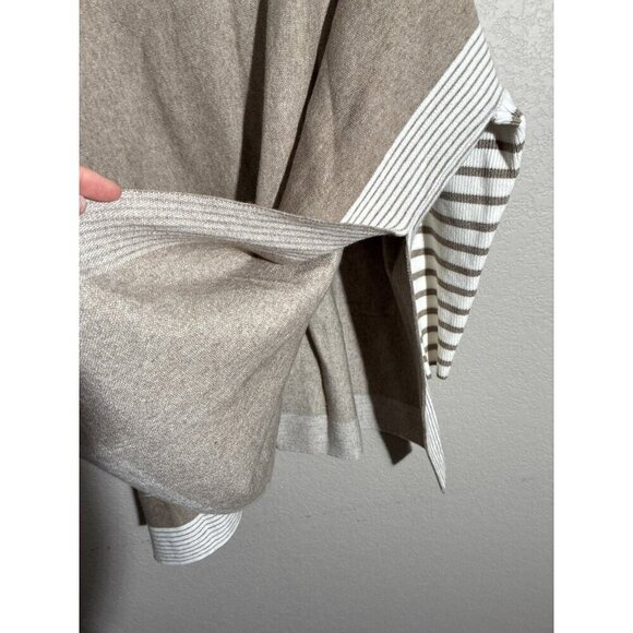 Zenana Sweater Womens Medium Beige & White Striped Knit Top With Ribbed Mock Nec - Picture 5 of 10